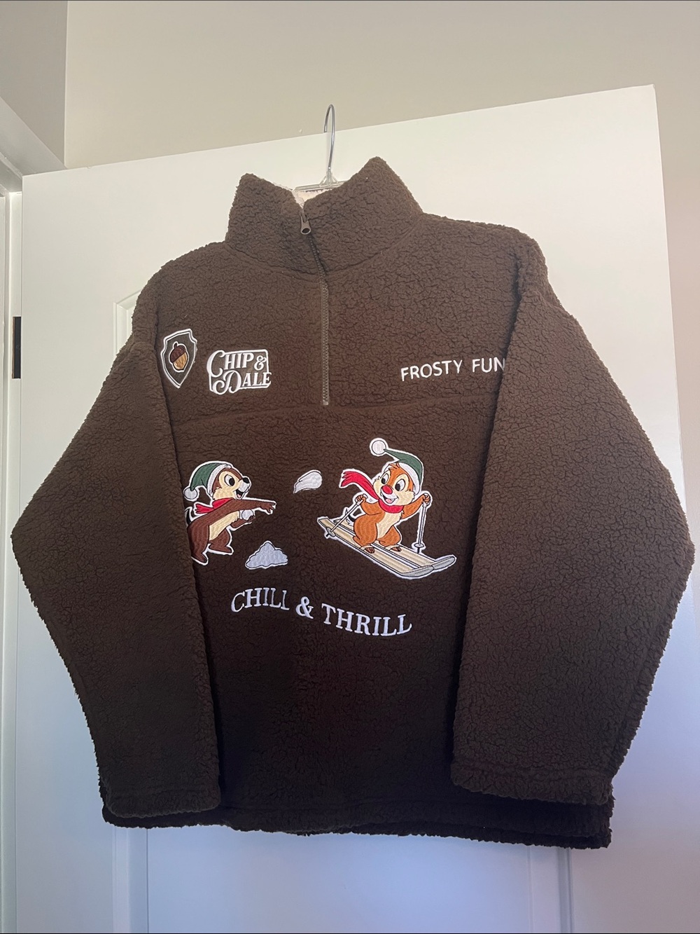 Disney Chip & Dale Brown Sherpa Pullover with Ski Patch Graphics